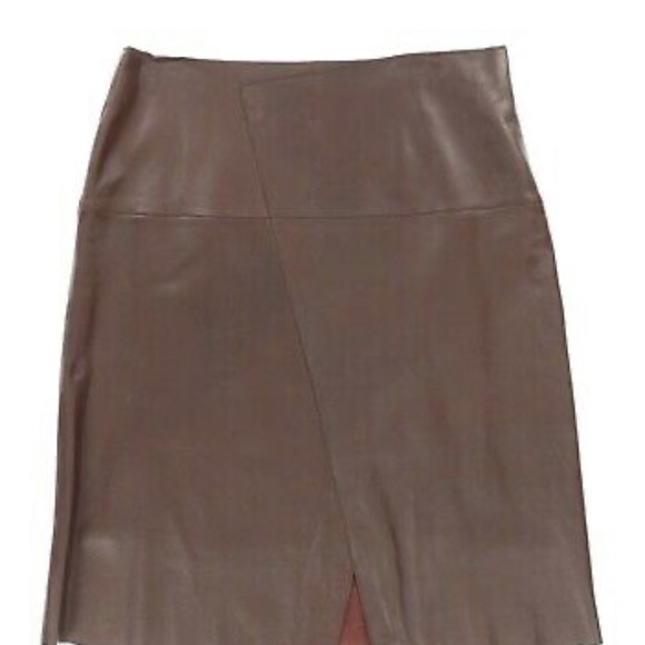 Mock Wrap Real Leather Skirt - Picture 5 of 13